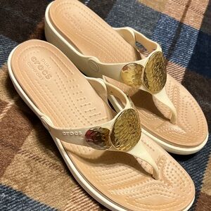 CROCS Women's Sandals in Cream with Gold Accents